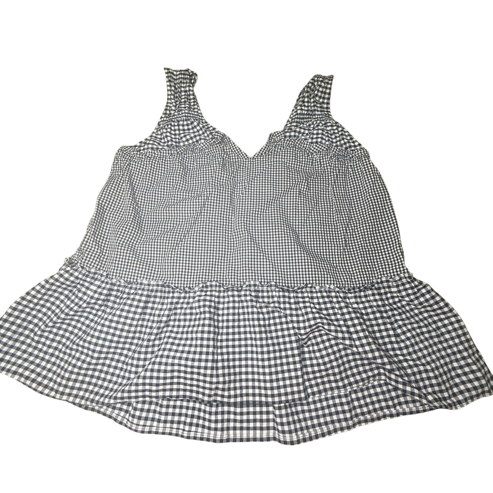 Derek Lam 10 Crosby Gingham Peplum V-Neck Top Black White Cotton 8 TR8T701GH